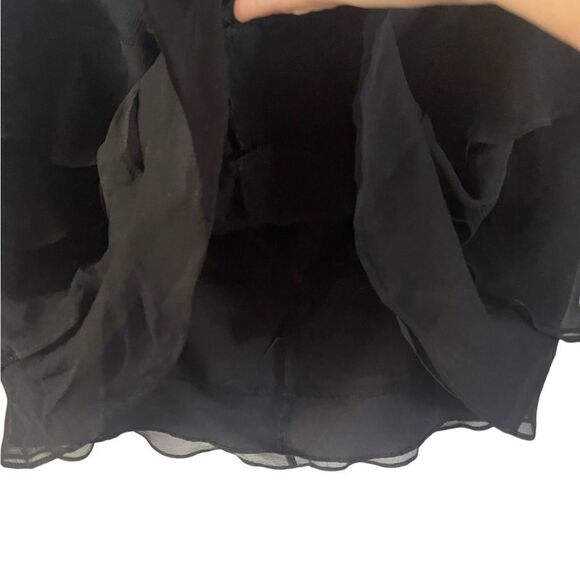 Drew Anthropologie 100% silk black sheer ruffled mini skirt sz 10 side zipper - Picture 9 of 11